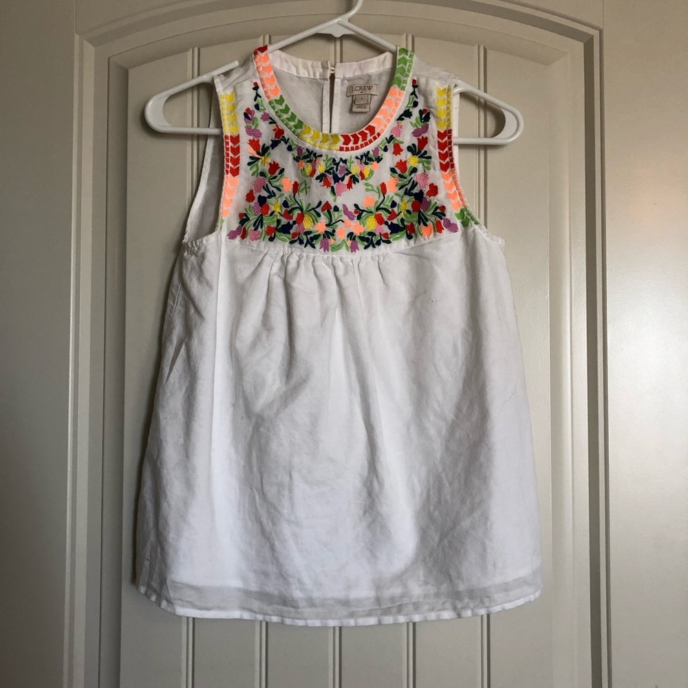 J Crew Sleeveless Embroidered Top